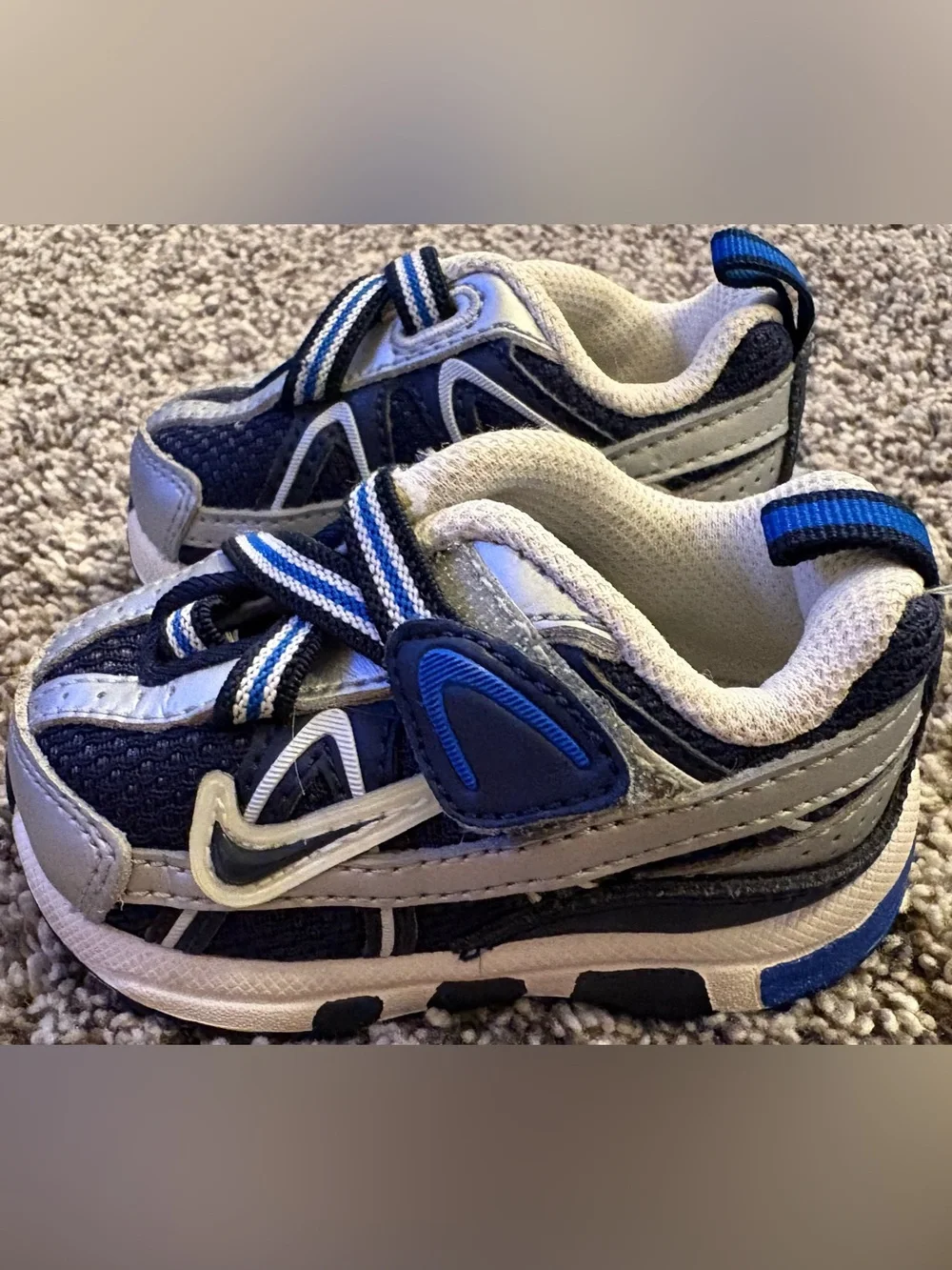 Infant Boys Nike T-Run 2 Sneakers (White/Grey/Blue)